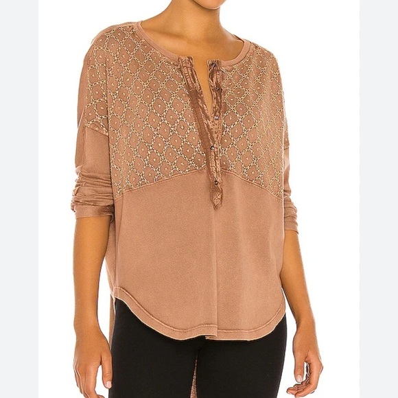 Free People Free Spirit Henley Top in Red Clay Combo Thermal Sz Small brown - Picture 2 of 7